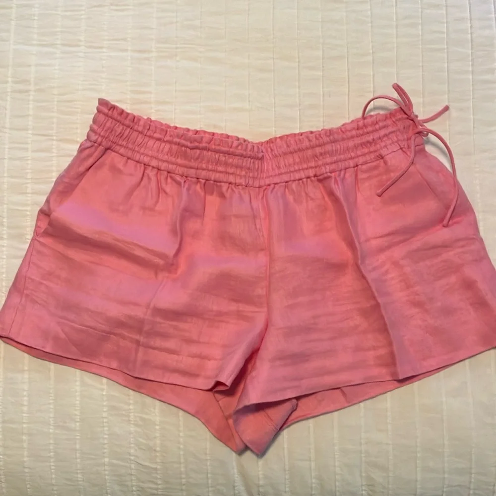 J Crew pink linen elastic waist pull on shorts - Picture 2 of 9